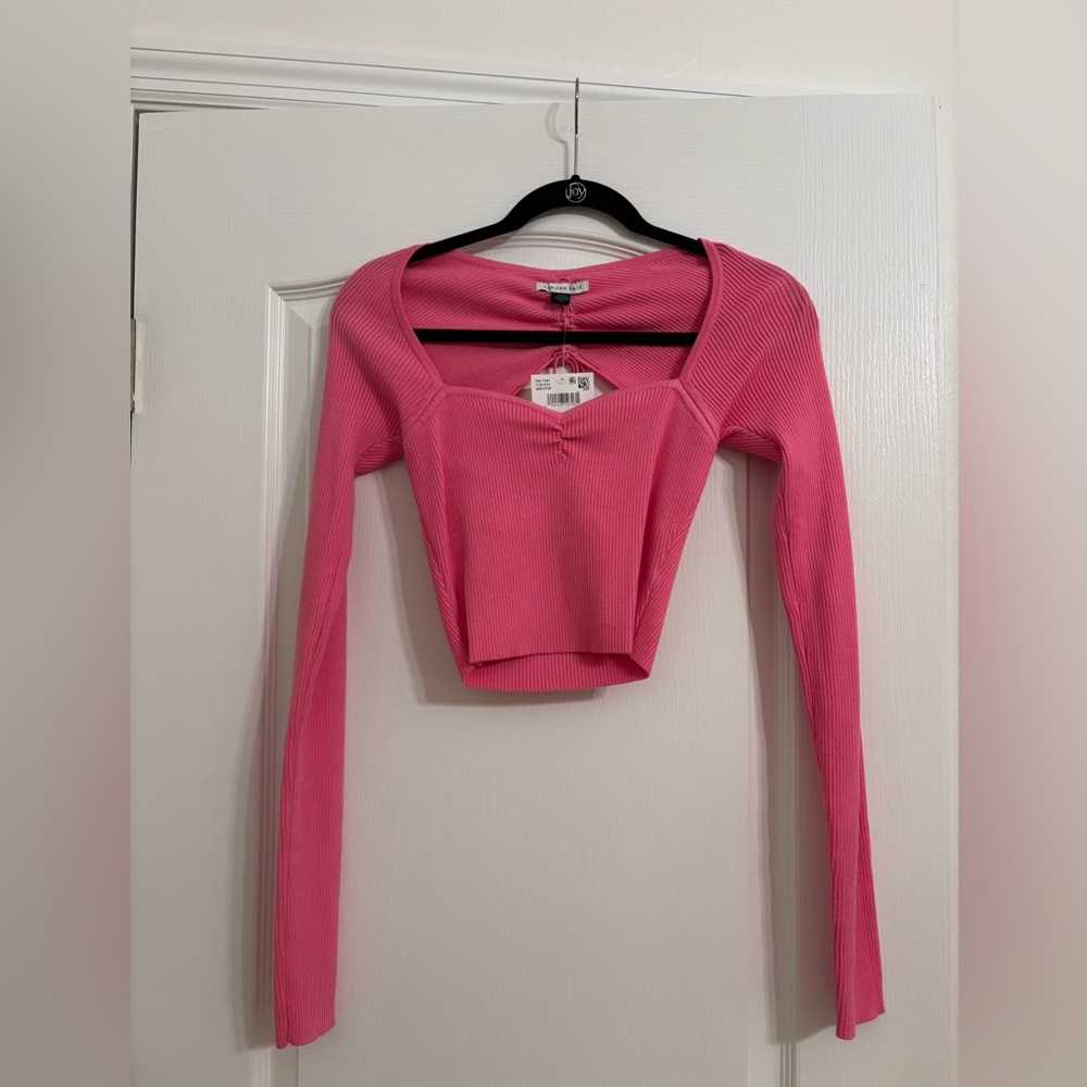 American Eagle Outfitters Pink Long Sleeve Crop Top